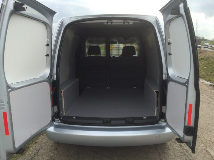 Vw Caddy Fitted With Easy Wipe Sides & Grey 9mm Grey Hexa Non Slip Van Flooring By Vanwagen Limited